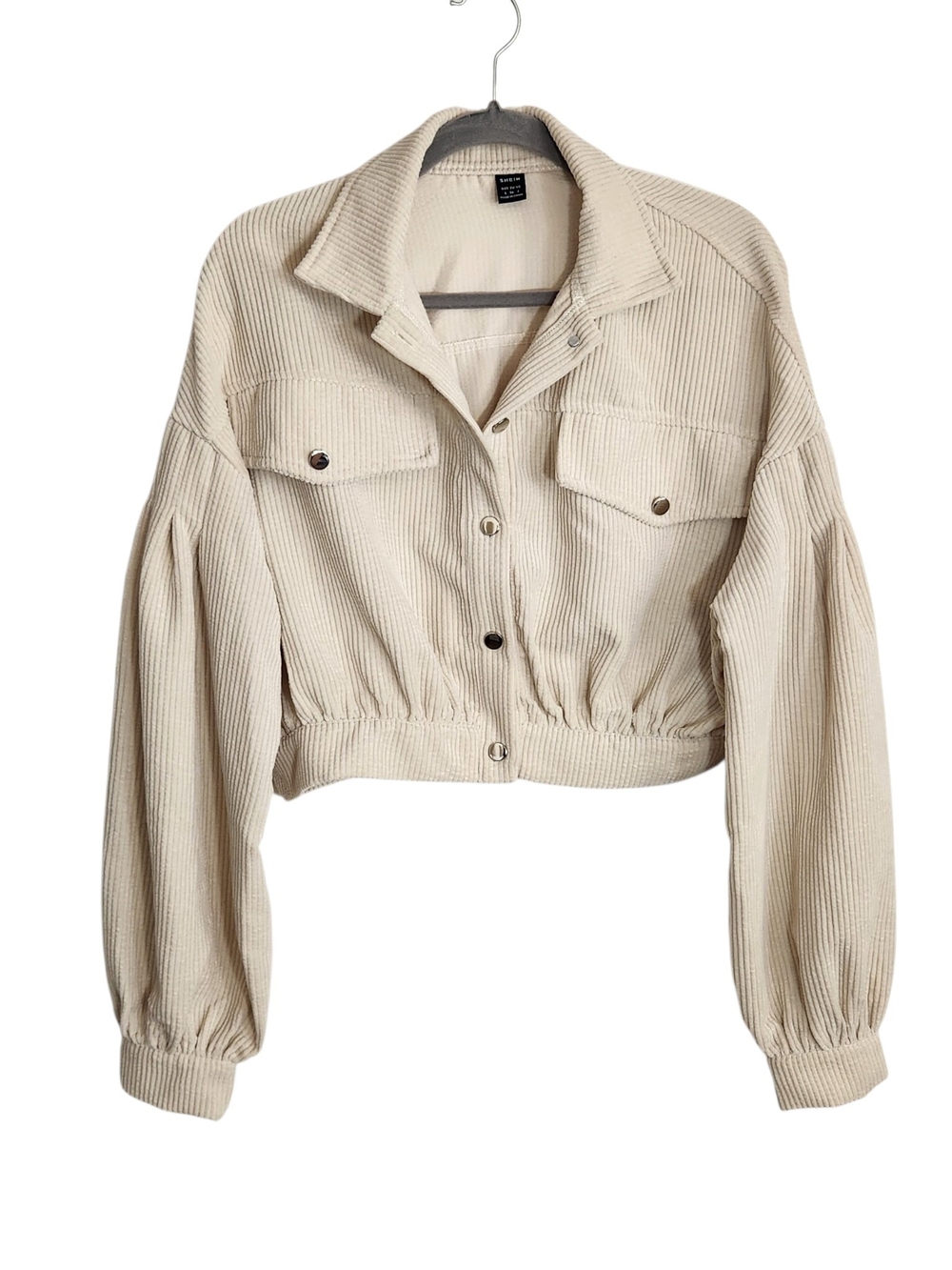 SHEIN Cream Corduroy Cropped Jacket Size Small Chest Pockets